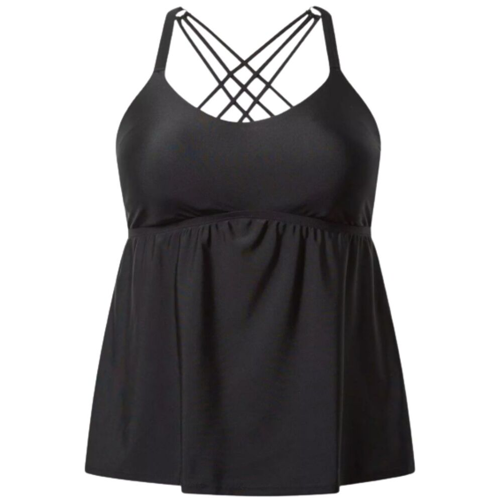 Torrid Wireless Strappy Back Tankini Top Size 6 6X, 30 Black UPF 50+ NWT
